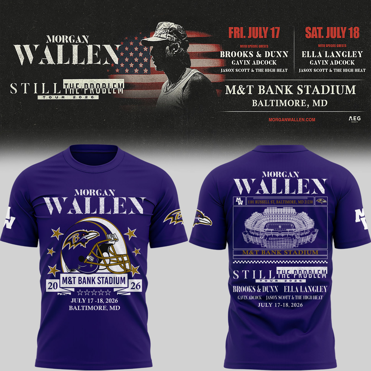 Exclusive Version Baltimore Ravens x Morgan Wallen T-shirt 2026