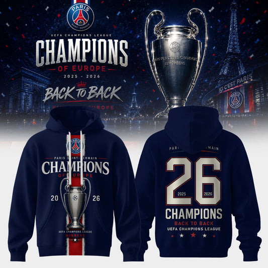 PSG Winner Back to Back UEFA Champions League 2026 Champions Hoodie