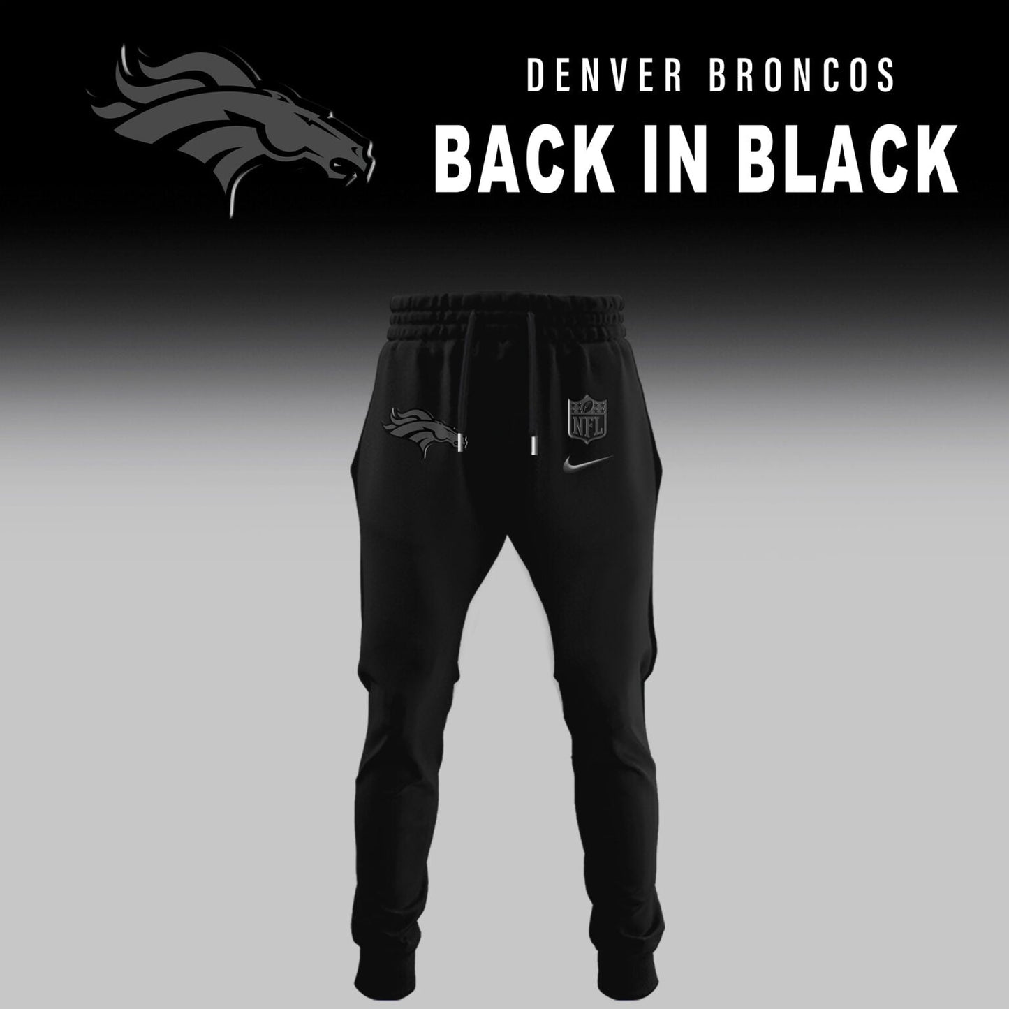 Denver Broncos 2025 Back In Black Edition Combo Hoodie Jogger And AF1 Low Top Sneaker For Fan