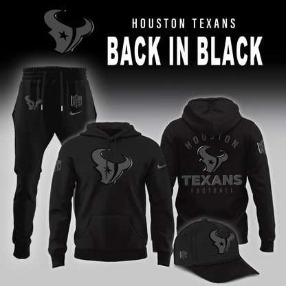 Houston Texans 2025 Back In Black Edition Hoodie Jogger And AF1 Low Top Sneaker For Fan