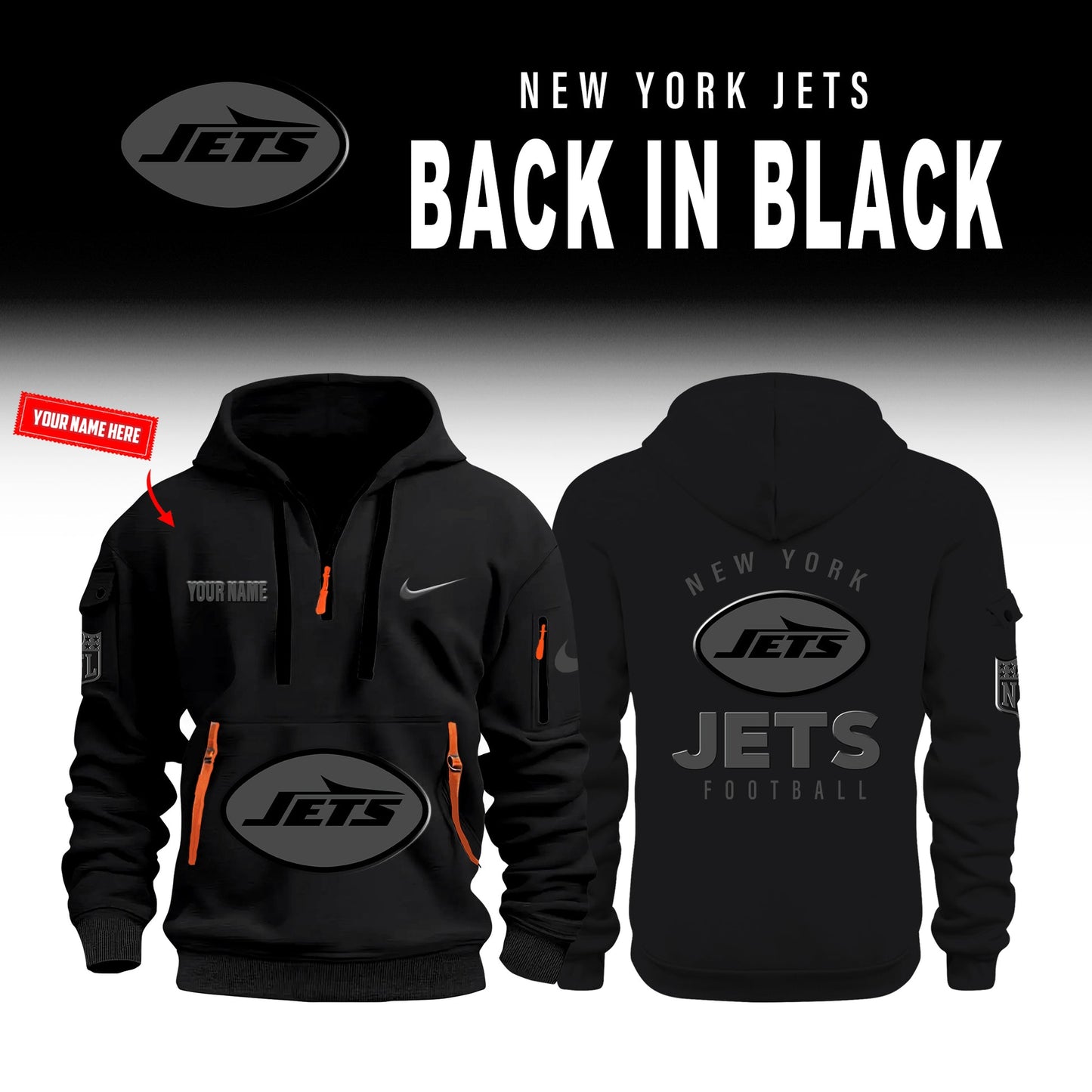 New York Jets 2026 Back In Black Limited Half Zip Hoodie