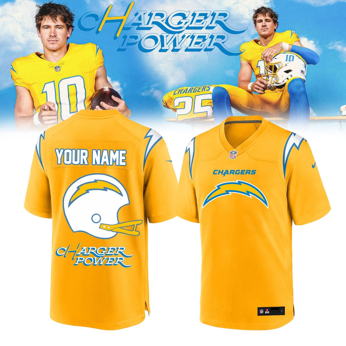 Los Angeles Chargers Power Jersey (Custom Name)