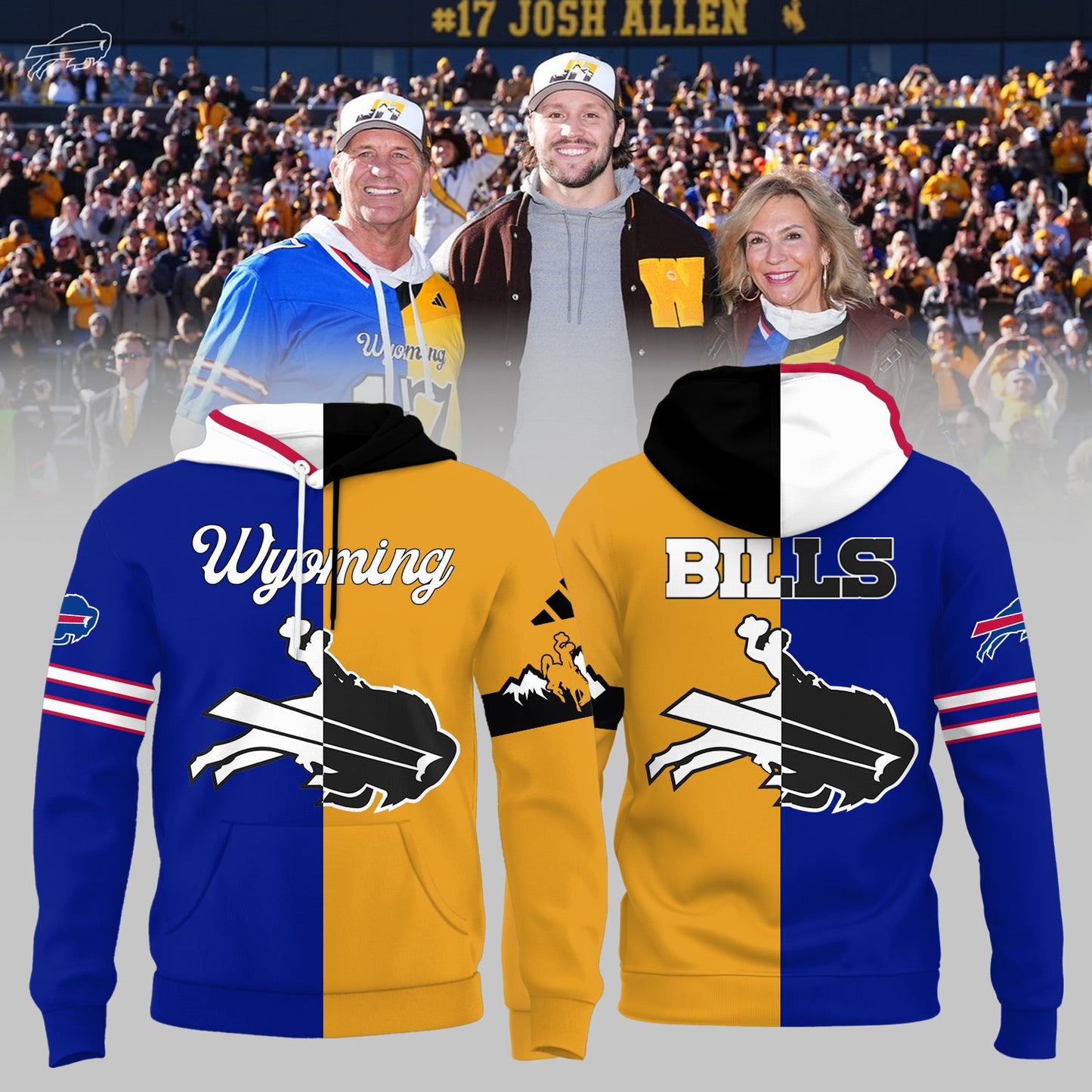 Josh Allen #17 Buffalo Bills x Wyoming Cowboys Combo Hoodie