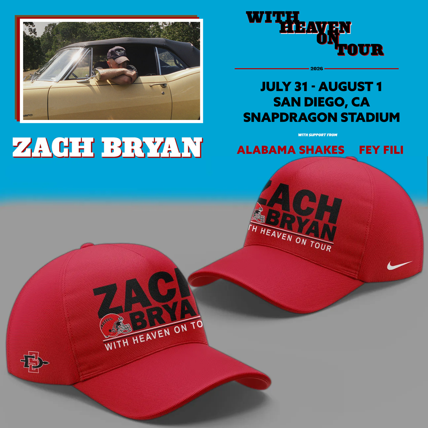 02. New Hoodie Zach Bryan x San Diego State Football - With Heaven On Tour 2026 Hoodie