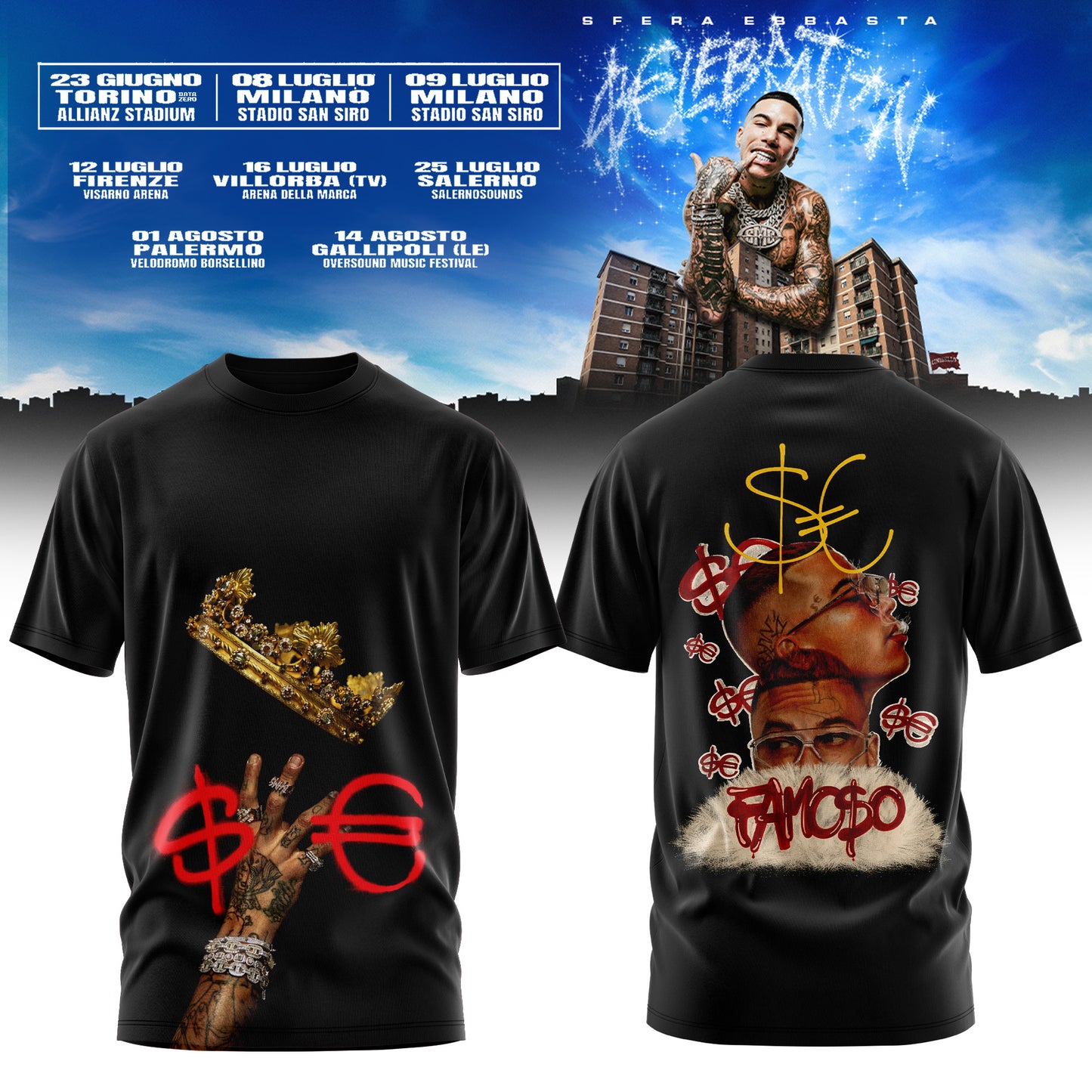 Sfera Ebbasta $€LEBRAT10N – Estate 2026 Tour T-Shirt 4
