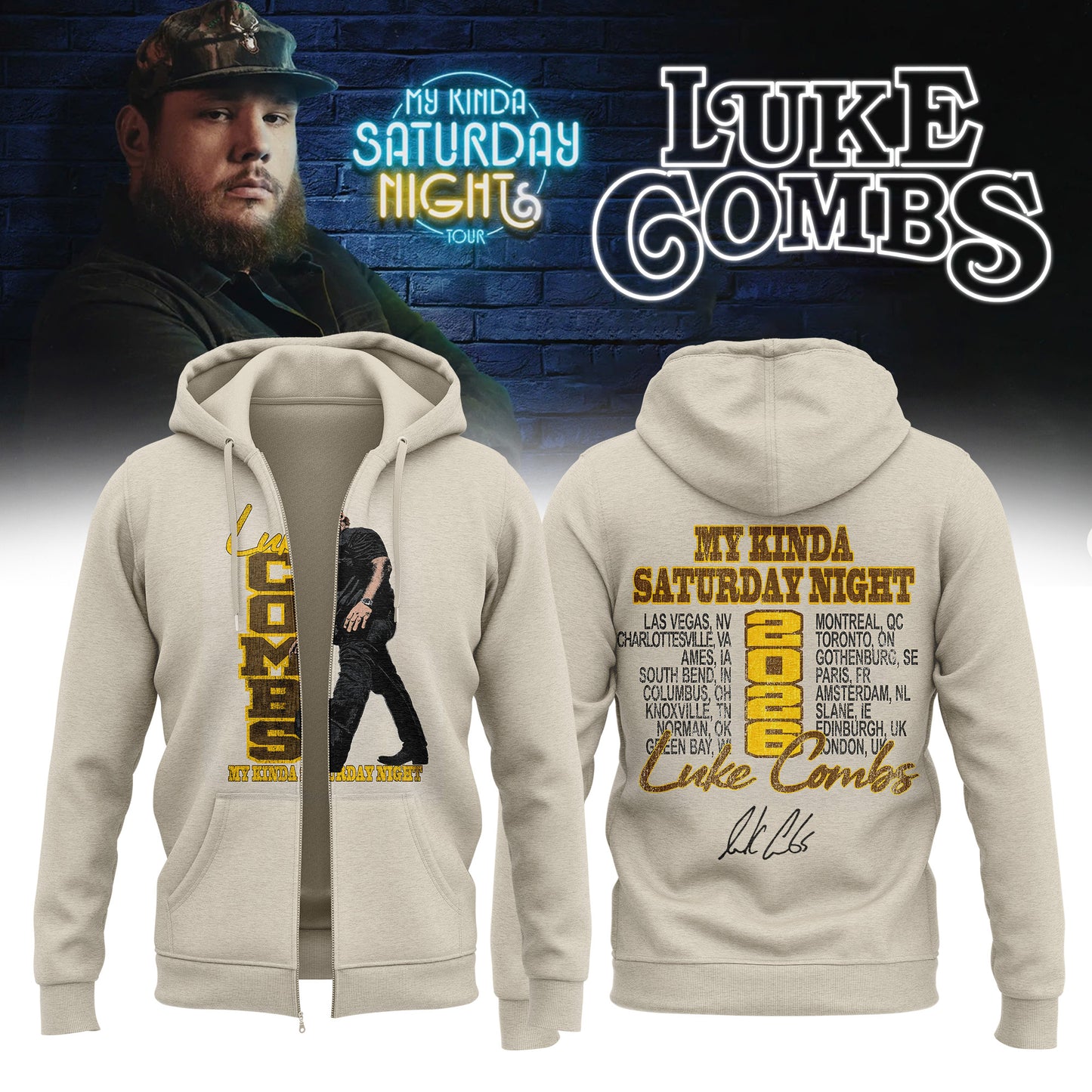 Luke Combs ”My Kinda Saturday Night Tour 2026” Limited Edition Signature – Zip Hoodie