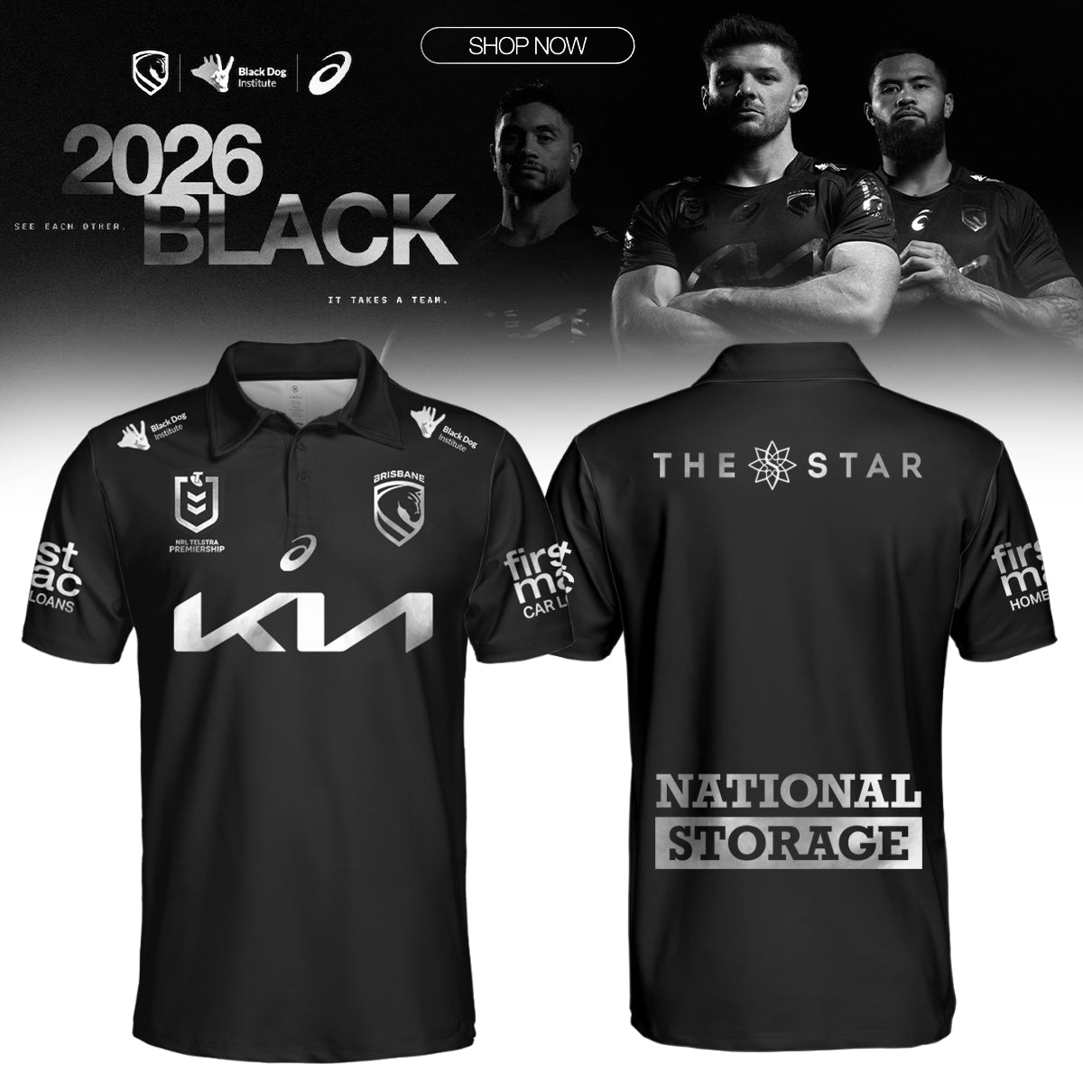 __,,Brisbane Broncos 2026 Black Polo