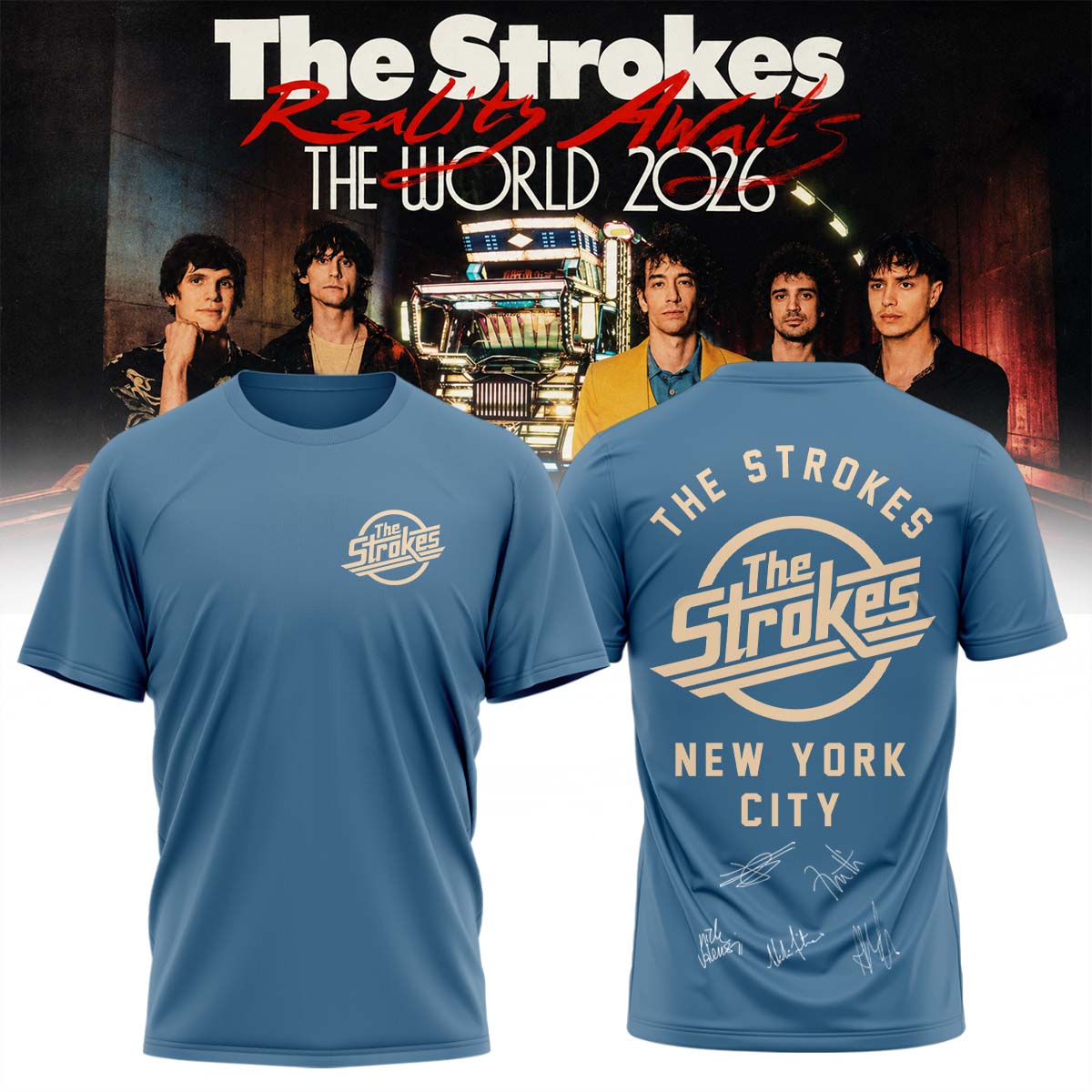 The Strokes “Reality Awaits Tour 2026” Signature Limited Edition – T-shirt