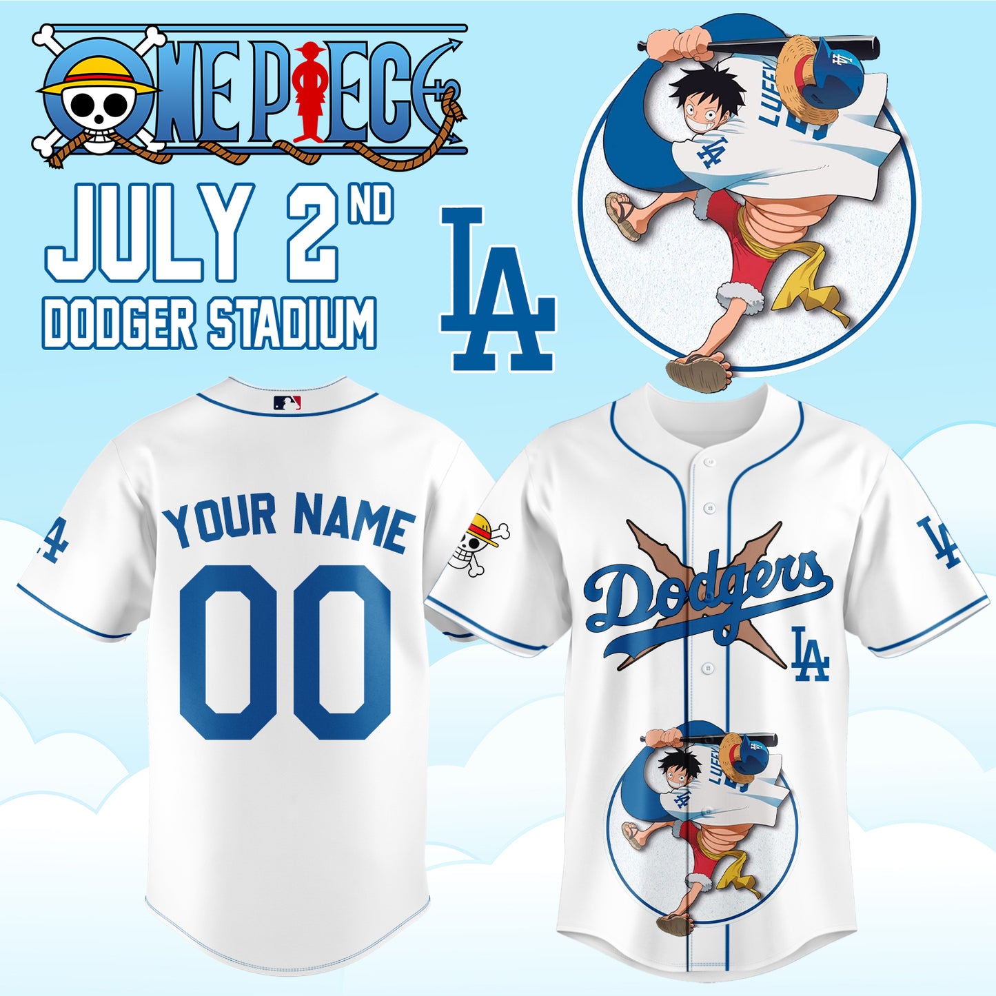 ,.ONE PIECE Night with the Los Angeles Dogger 2026 Jersey 1 (Custom Name &amp; Number)