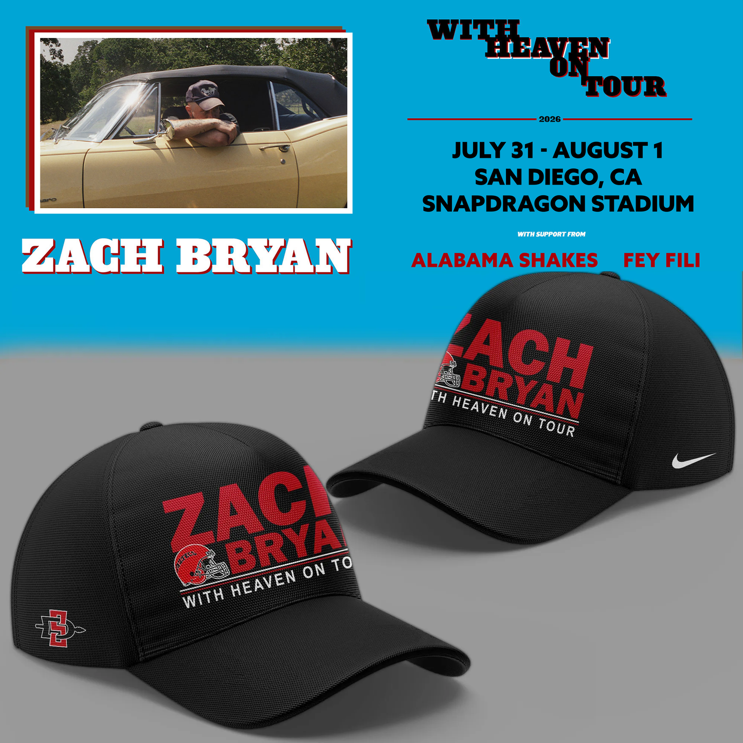 02.09. Limited Edition Zach Bryan x San Diego State Football - With Heaven On Tour 2026 Hoodie