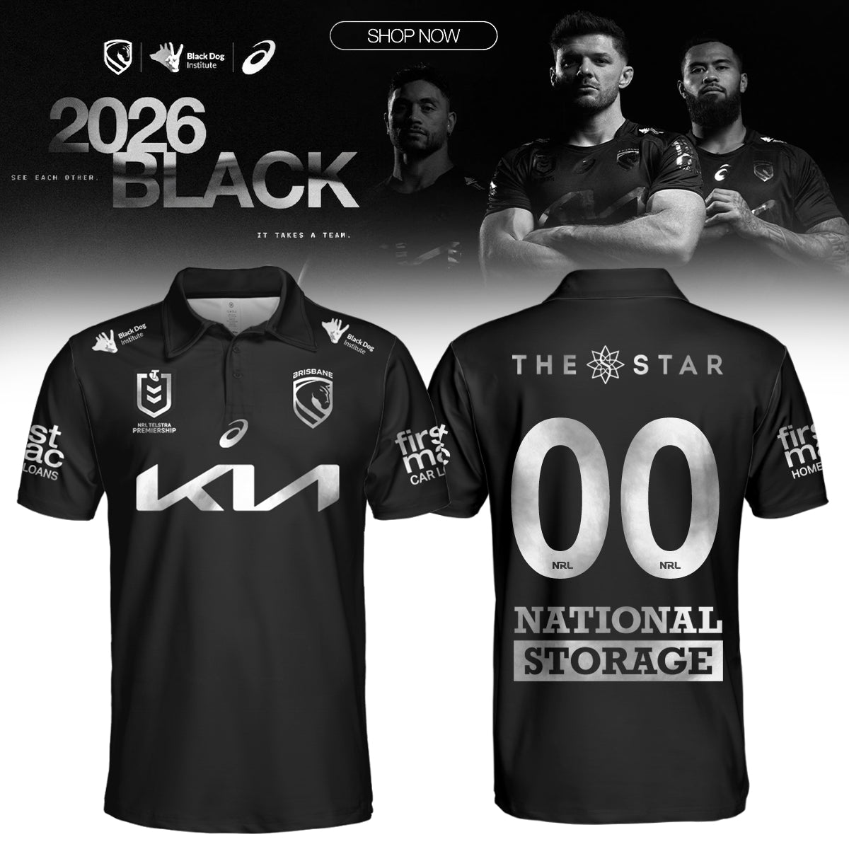 __,Brisbane Broncos 2026 Black Polo (Custom Number)