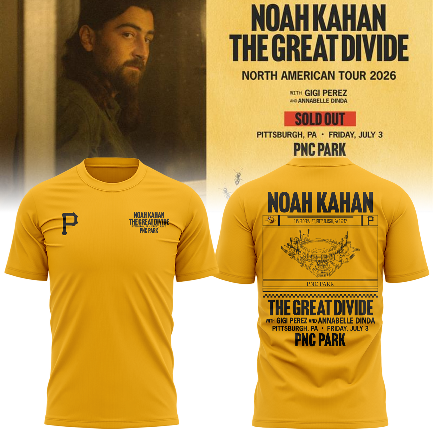 Limited Edition Pittsburgh Pirates x Noah Kahan Yellow T-shirt 2026