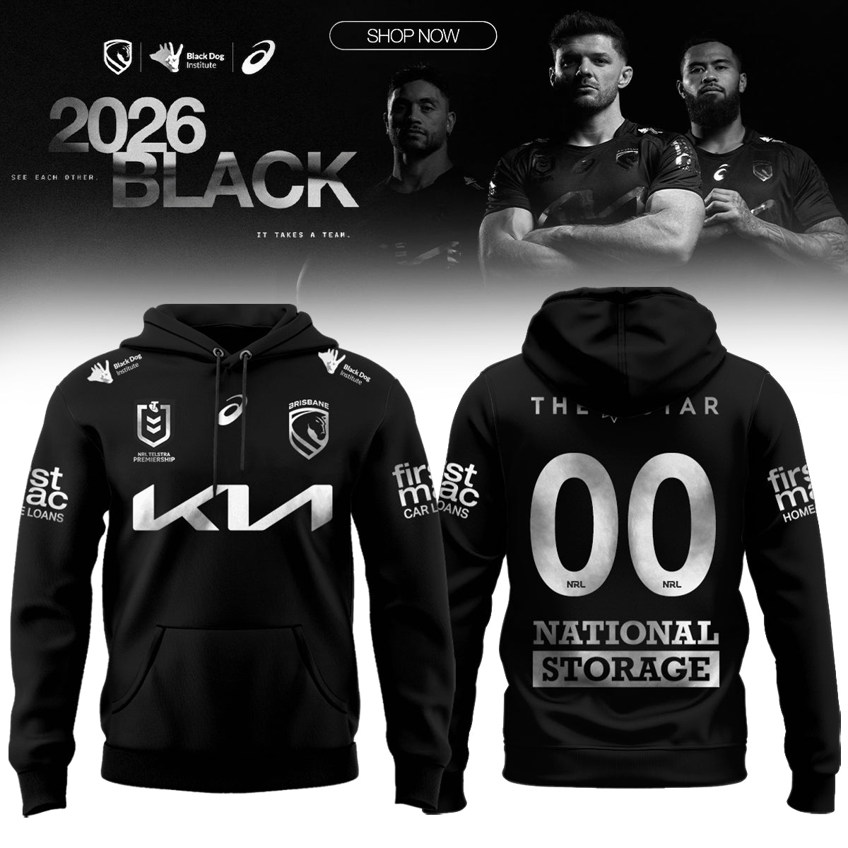 __,Brisbane Broncos 2026 Black Hoodie (Custom Number)