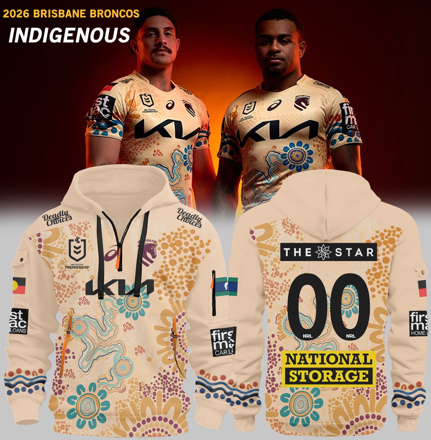 ___Brisbane Broncos 2026 Indigenous HOODIE JACKET (Custom Number)