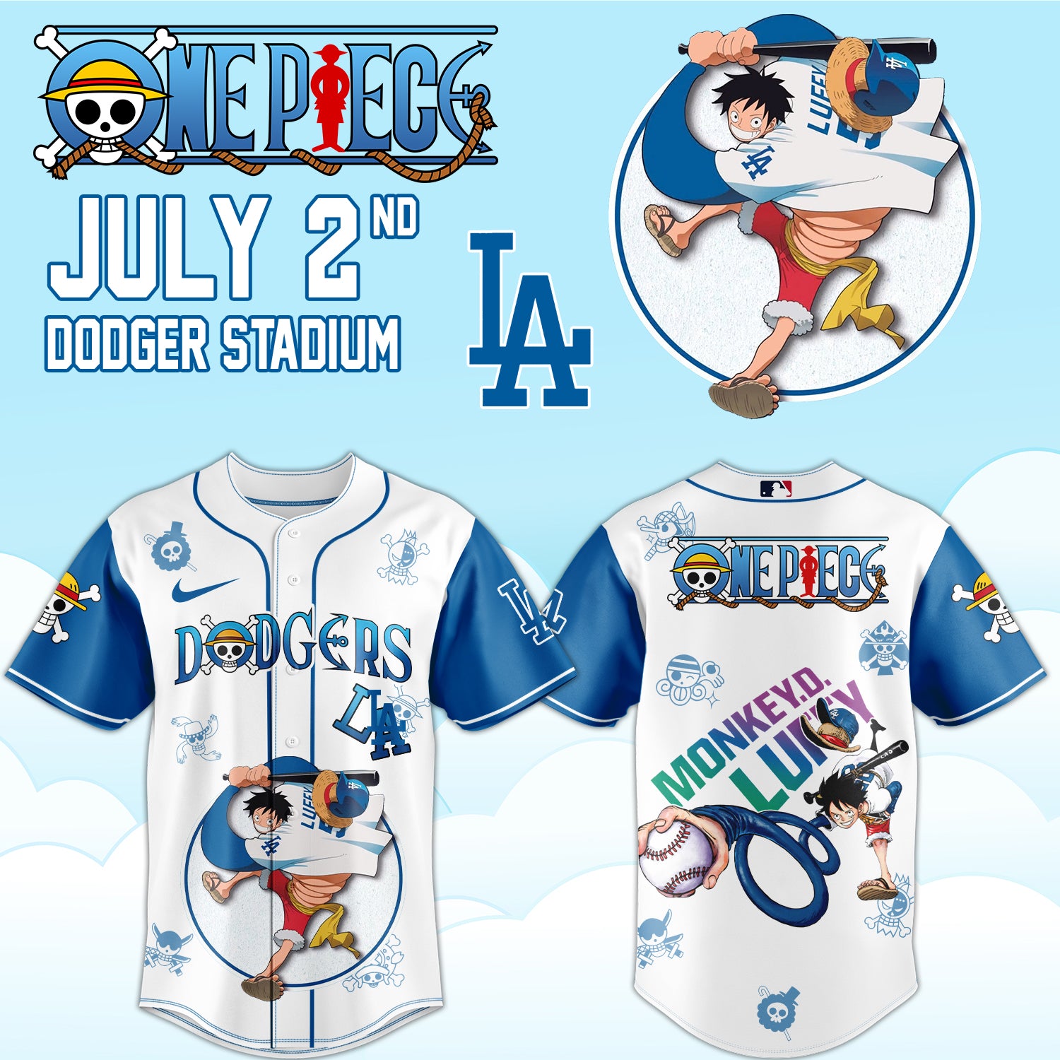 ,.ONE PIECE Night with the Los Angeles Dogger 2026 Jersey 1