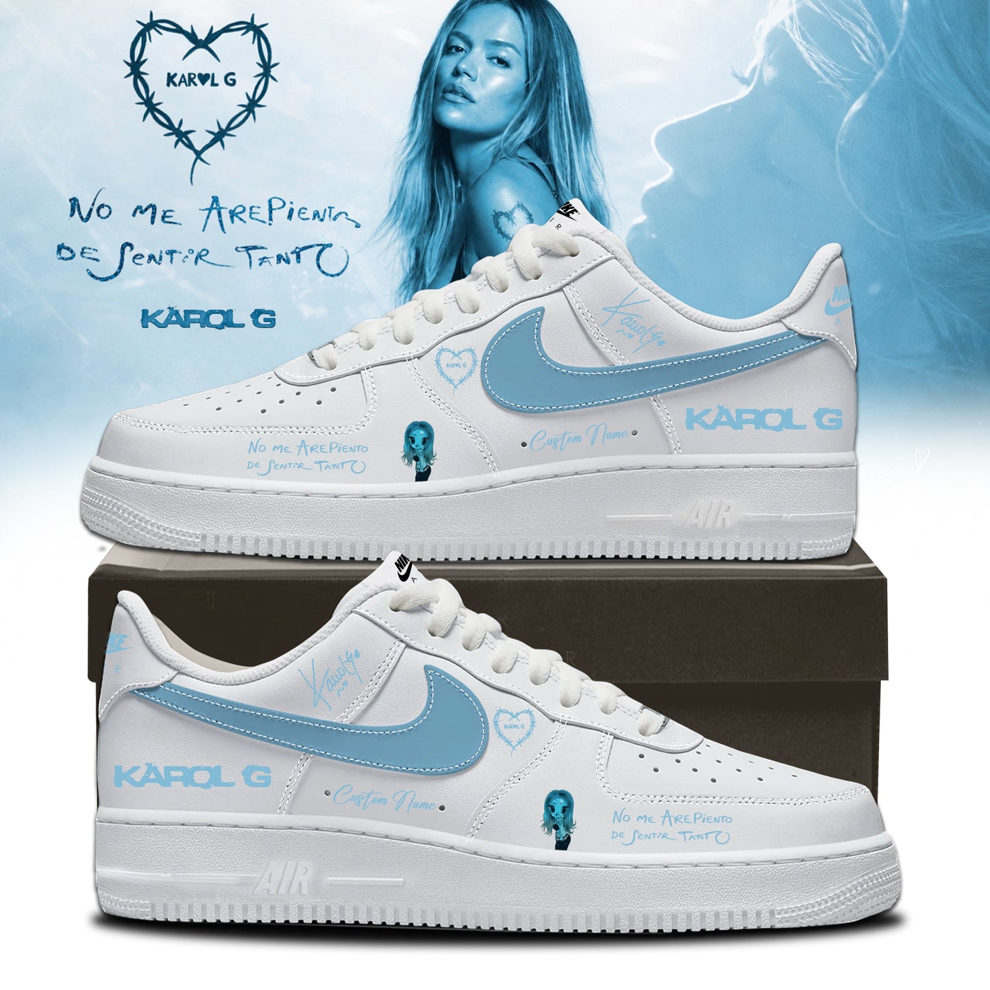 _Karol G “ NO ME ARREPIENTO DE SENTIR TANTO ” 🩵 Signature Limited Edition – Shoes