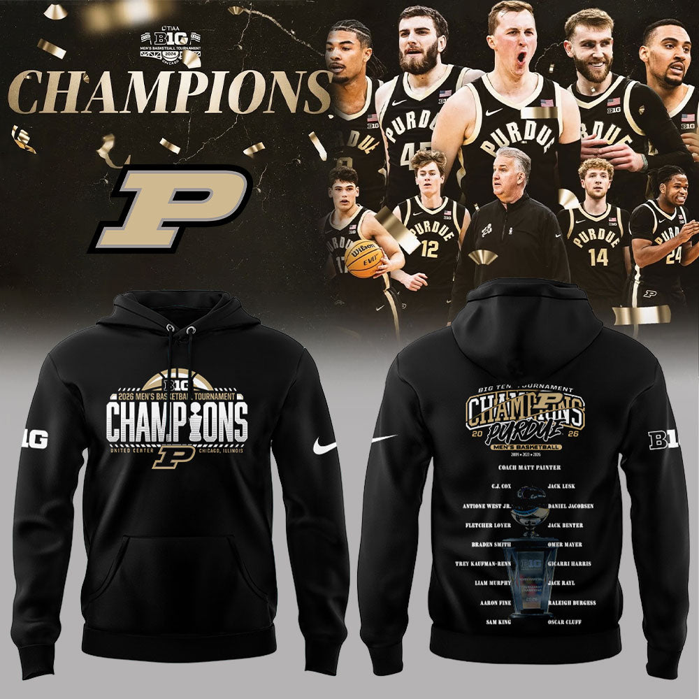 Purdue Boilermakers 2026 Big Ten Men’s Basketball Tournament Champions Hoodie Black V2