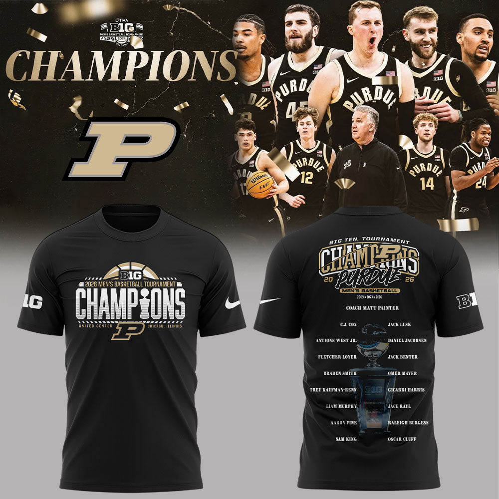 Purdue Boilermakers 2026 Big Ten Men’s Basketball Tournament Champions Shirt Black V2