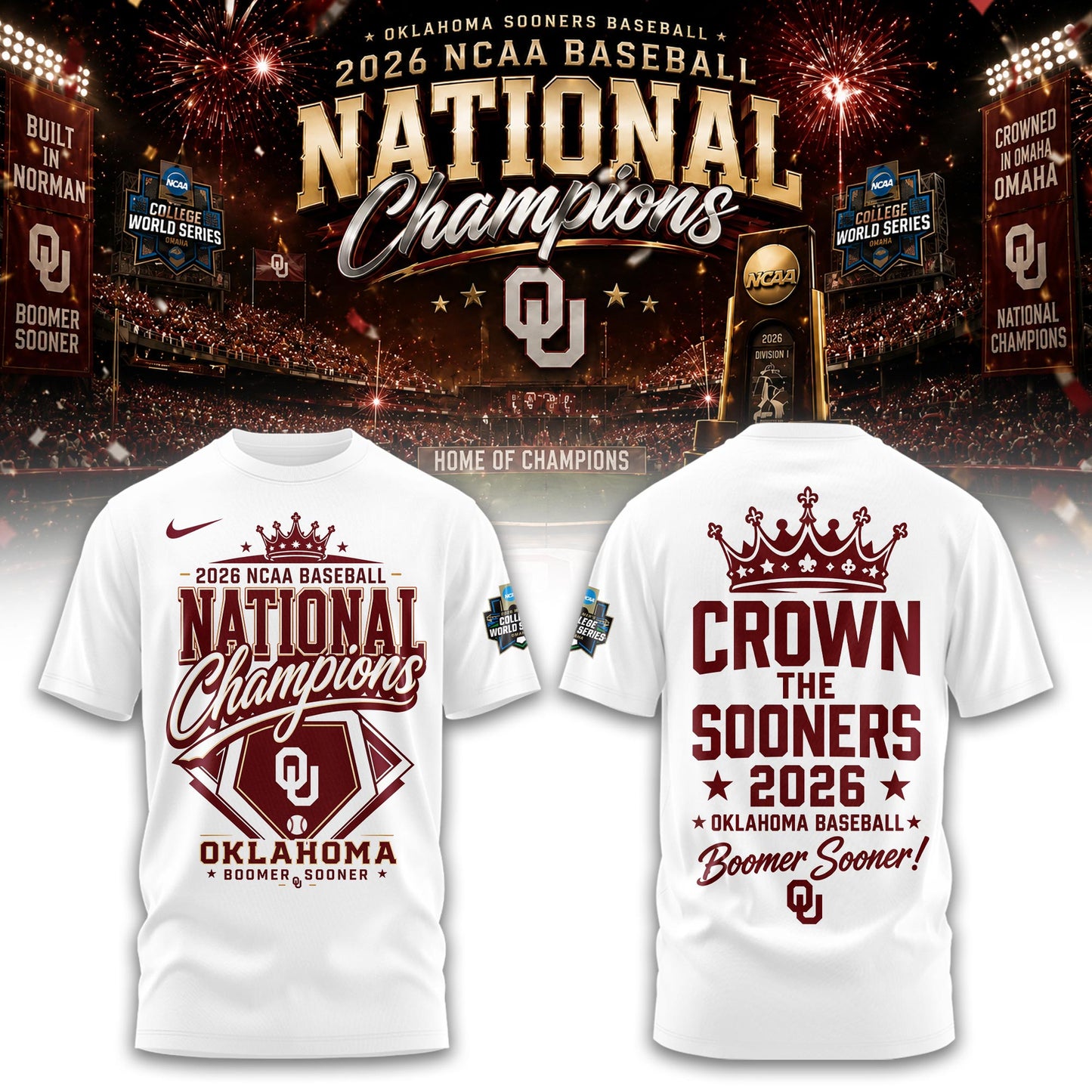 Oklahoma NCAA Basbeball Champions ’26 Limited Edition White Tshirt v3