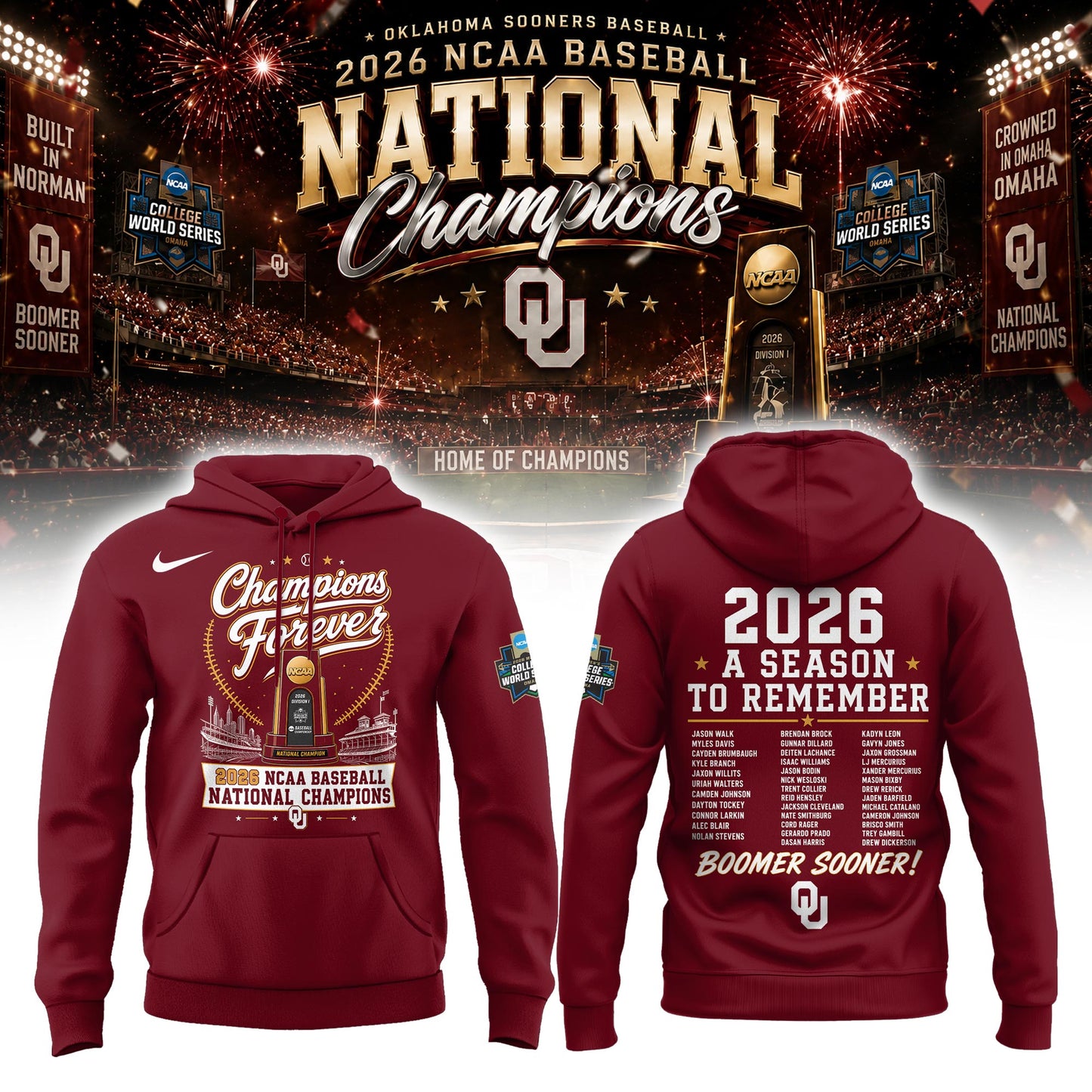 Oklahoma NCAA Basbeball Champions ’26 Limited Edition Red Hoodie v2
