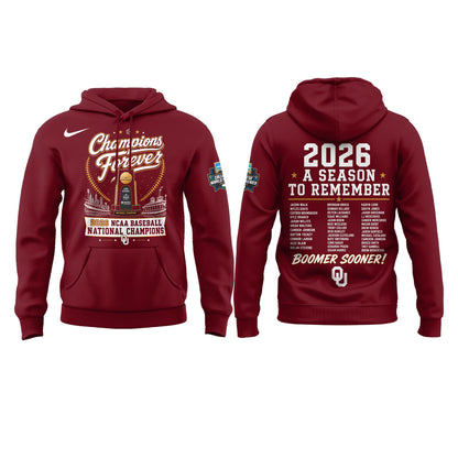 Oklahoma NCAA Basbeball Champions ’26 Limited Edition Red Hoodie v2