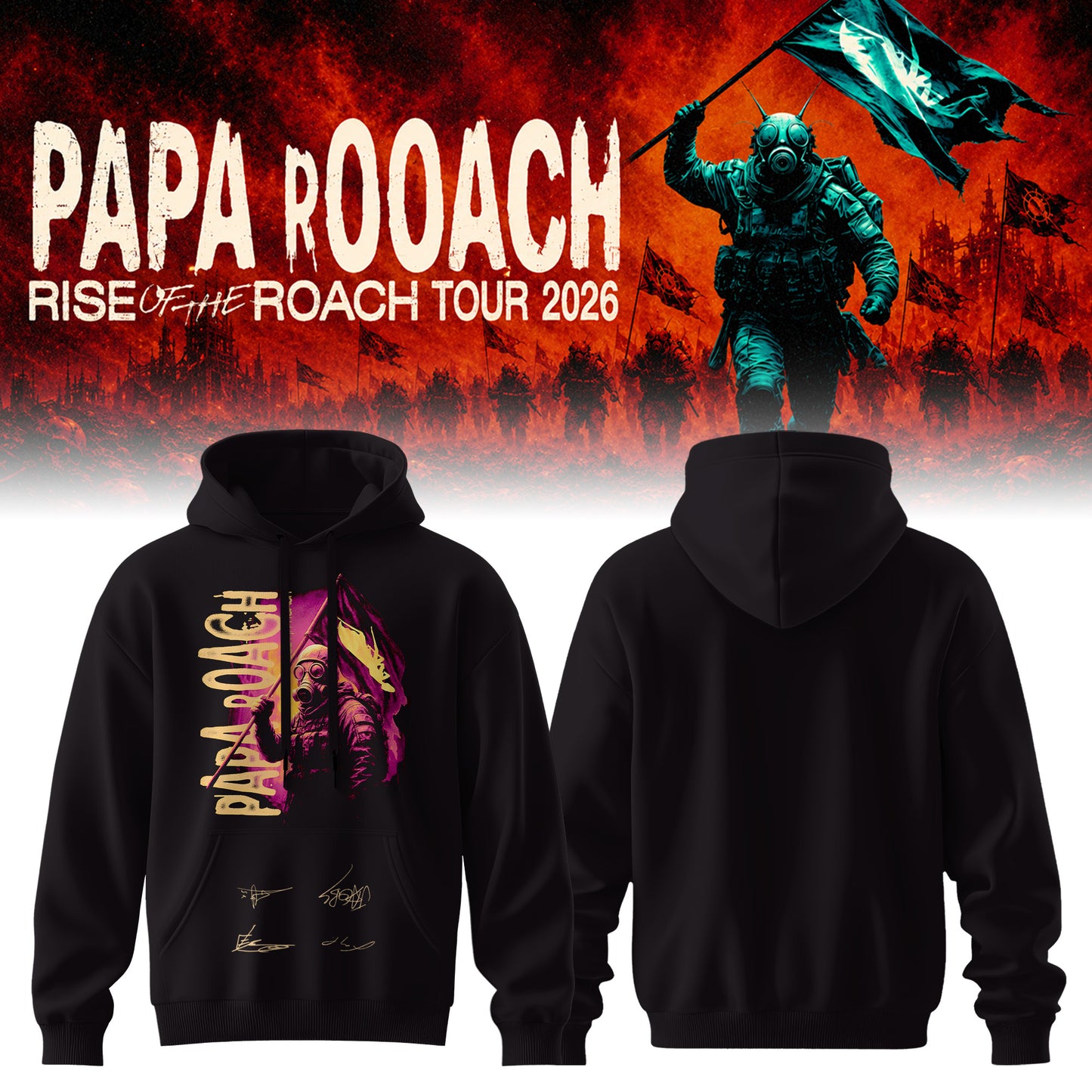 ,Papa Roach “Rise of the Roach World Tour 2026” Signature Limited Edition – Hoodie 3