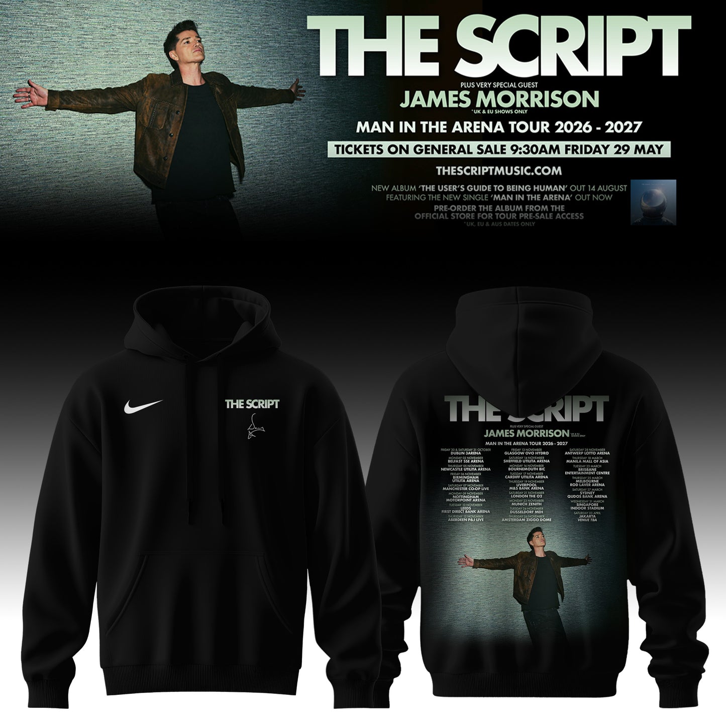 The Script ”Man In The Arena” Tour Limited Edition Signature – Hoodie