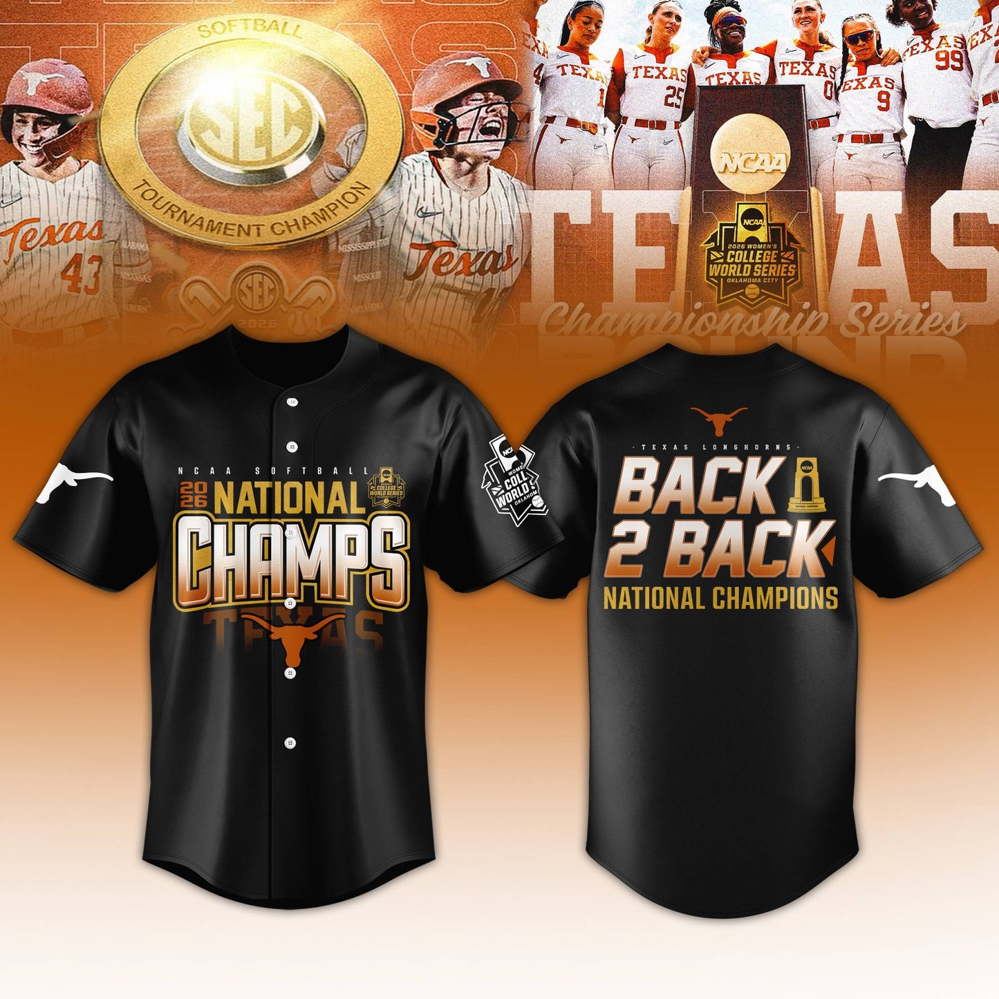 Texas Longhorns SoftBall Championship 2026 Women’s College World Series Jersey