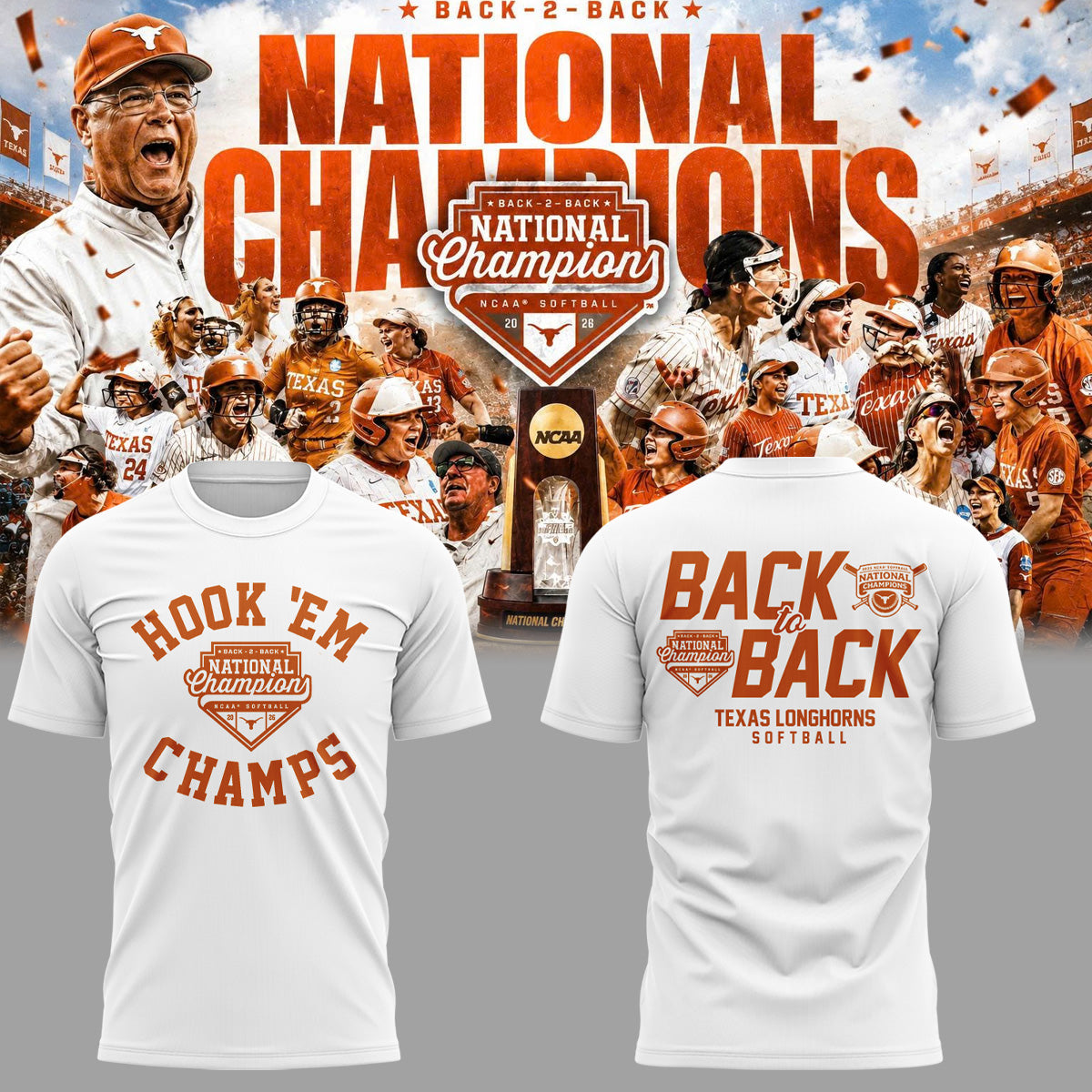 Limited Edition Longhorns 2026 Softball National Champions 🥎🤘🏆 Shirt