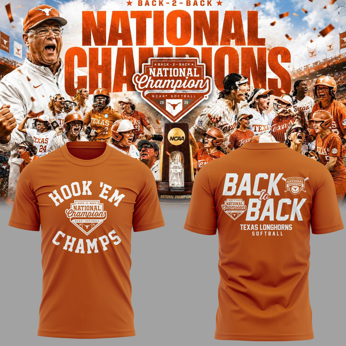 Limited Edition Longhorns 2026 Softball National Champions 🥎🤘🏆 Shirt