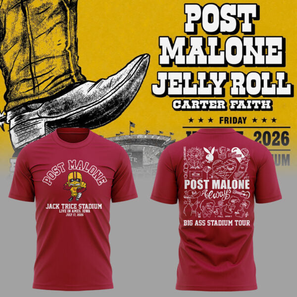 Post Malone x Iowa State Cyclones - Limited Edition Big Ass Stadium Tour At Jack Trice Stadium Shirt 2