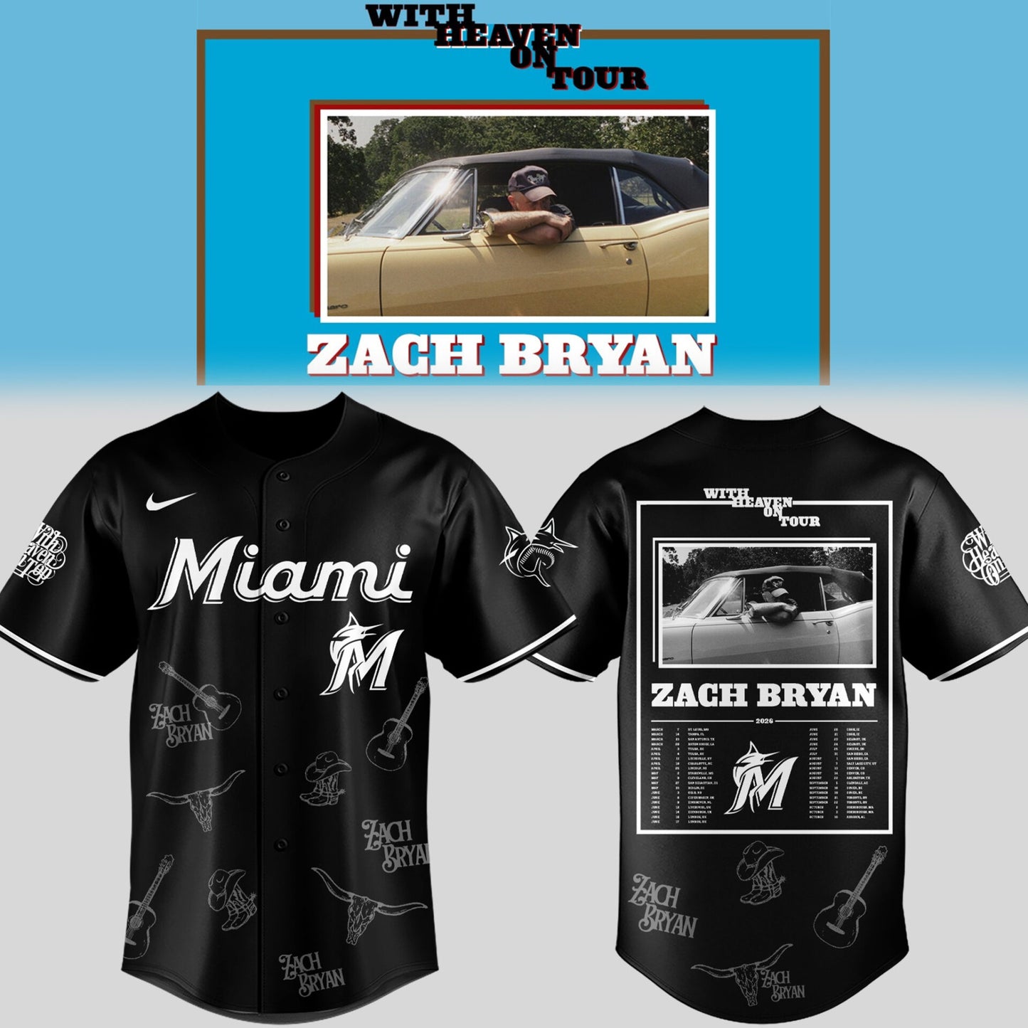 Limited Edition Miami Marlins x Zach “With Heaven On Tour 2026.” Jersey-PU26031408