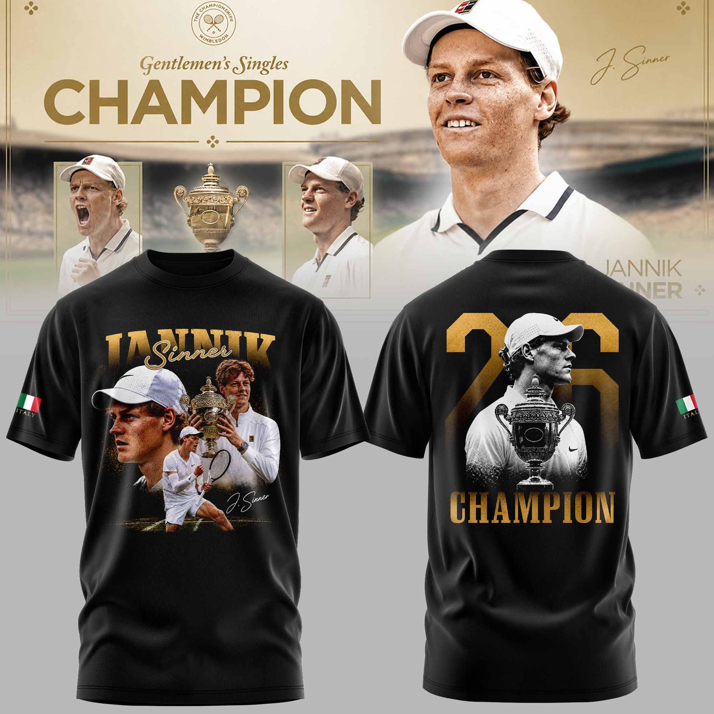 Limited Edition Jannik Sinner 2026 Wimbledon Champions T-shirt