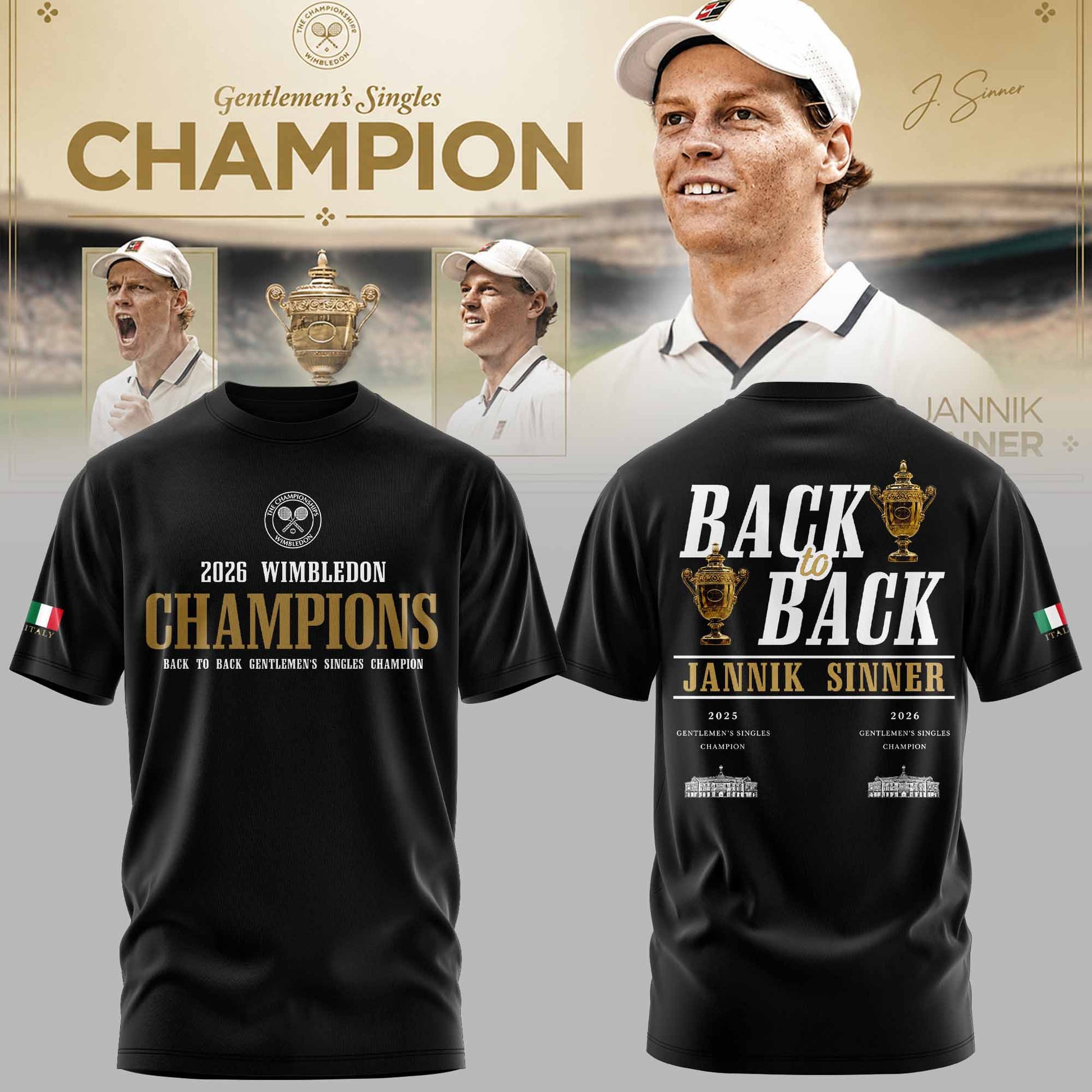 Limited Edition Jannik Sinner 2026 Wimbledon Champions T-shirt