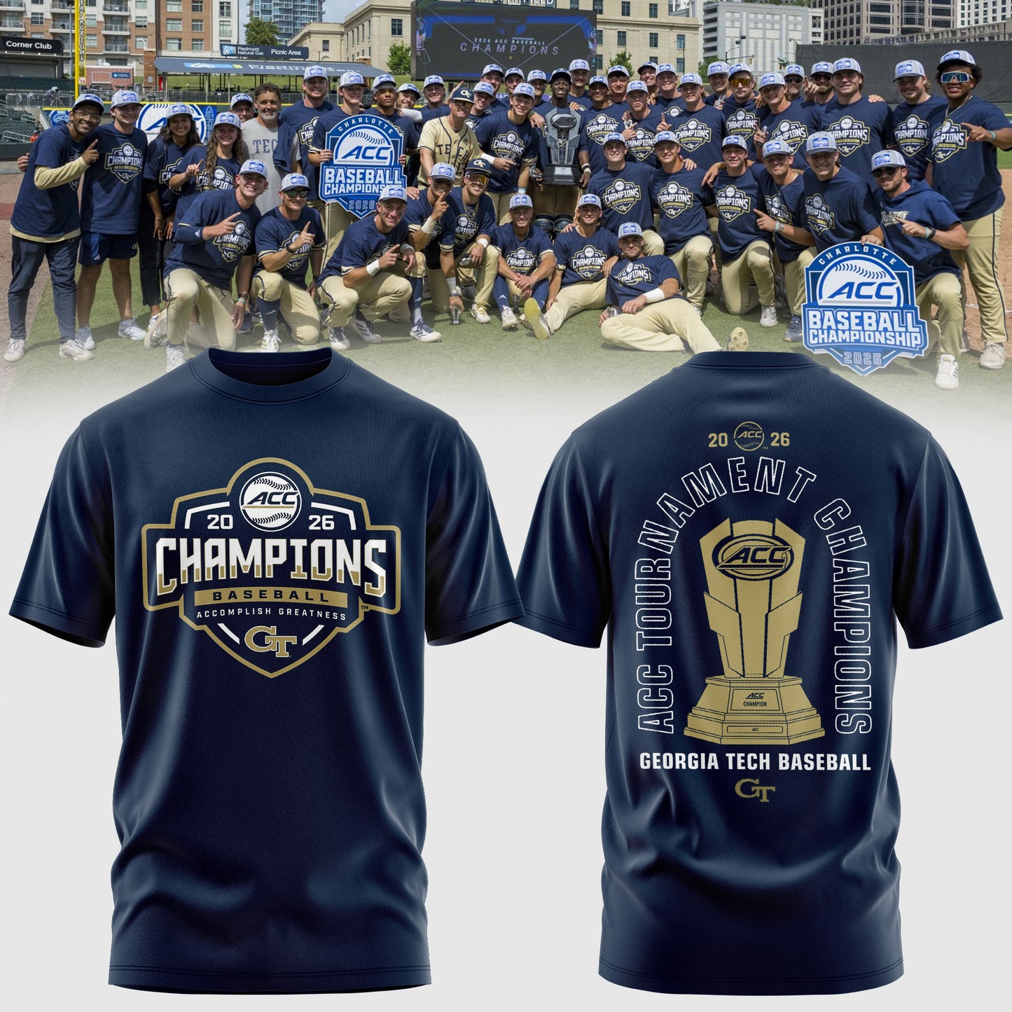 Georgia Tech Yellow Jackets Baseball ACC Tournament Champions Tee
