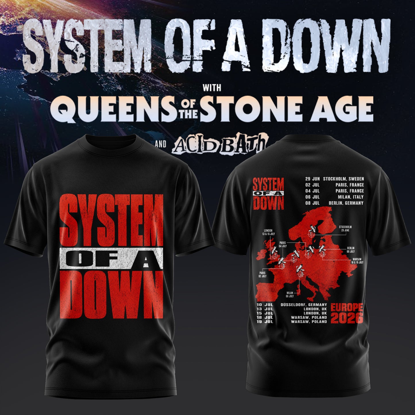 S.O.A.D – UK & EU Tour 2026 Official Limited T-Shirt