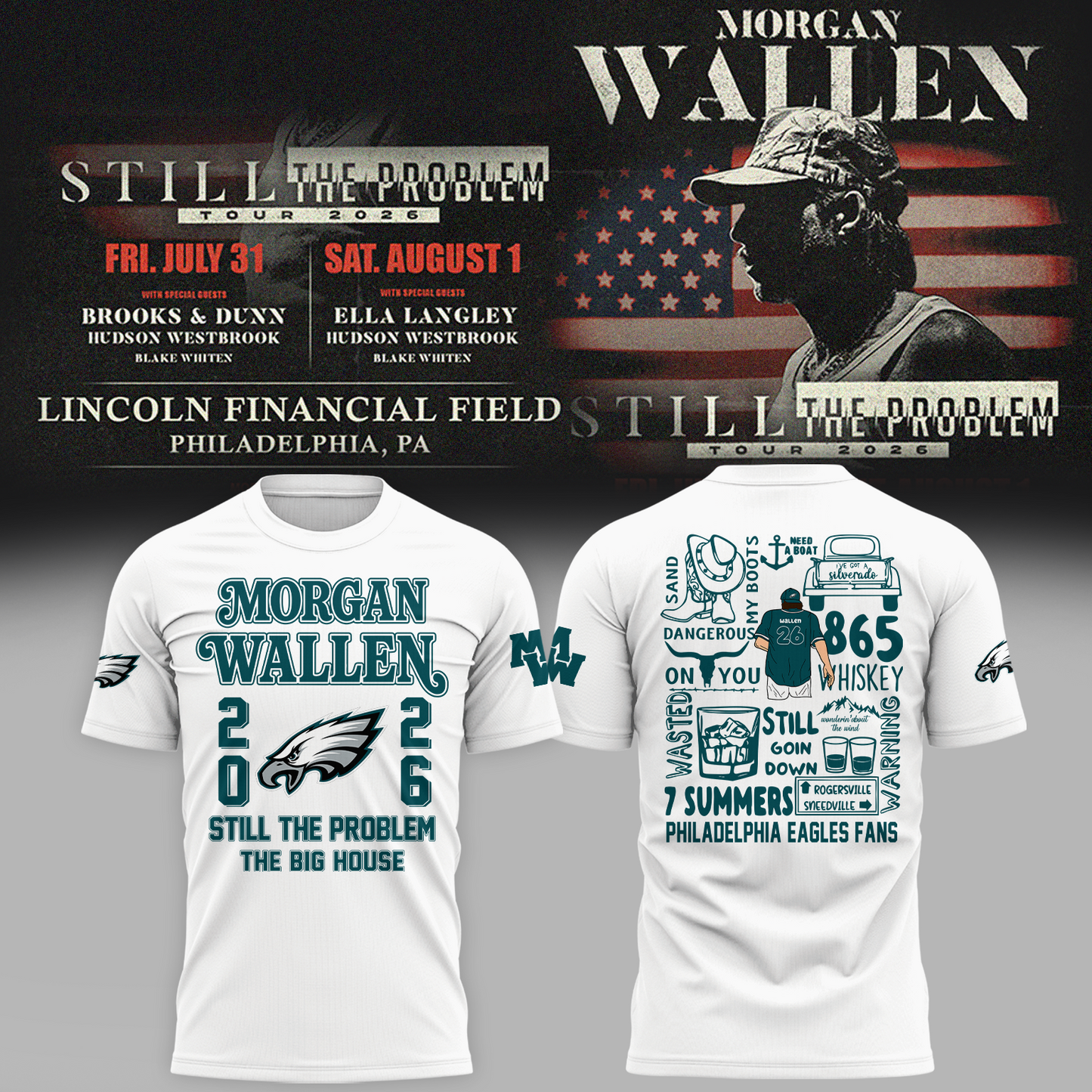 Exclusive Morgan Wallen x Philadelphia Eagles - Still The Problem Tour 2026 T-Shirt