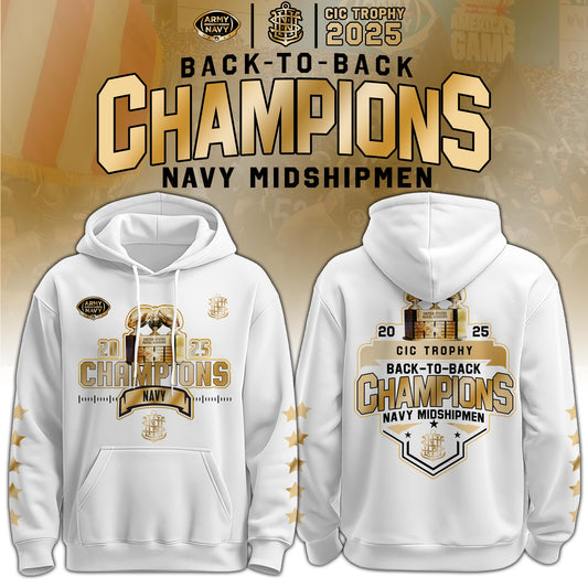 Navy Midshipmen Special Back to Back CIC trophy Champions 2025 Hoodie