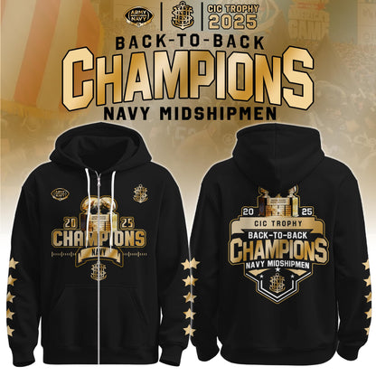 Navy Midshipmen Special Back to Back CIC trophy Champions 2025 Zip Hoodie