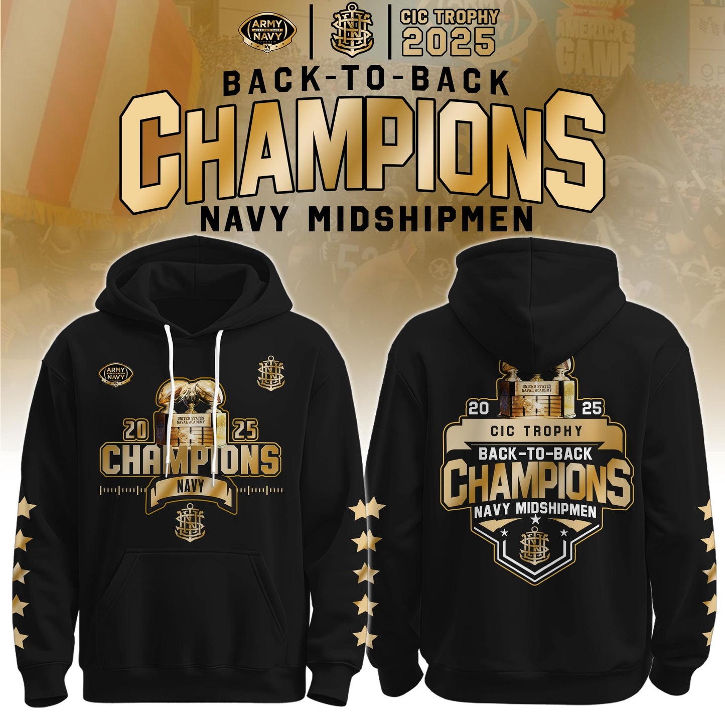 Navy Midshipmen Special Back to Back CIC trophy Champions 2025 Hoodie
