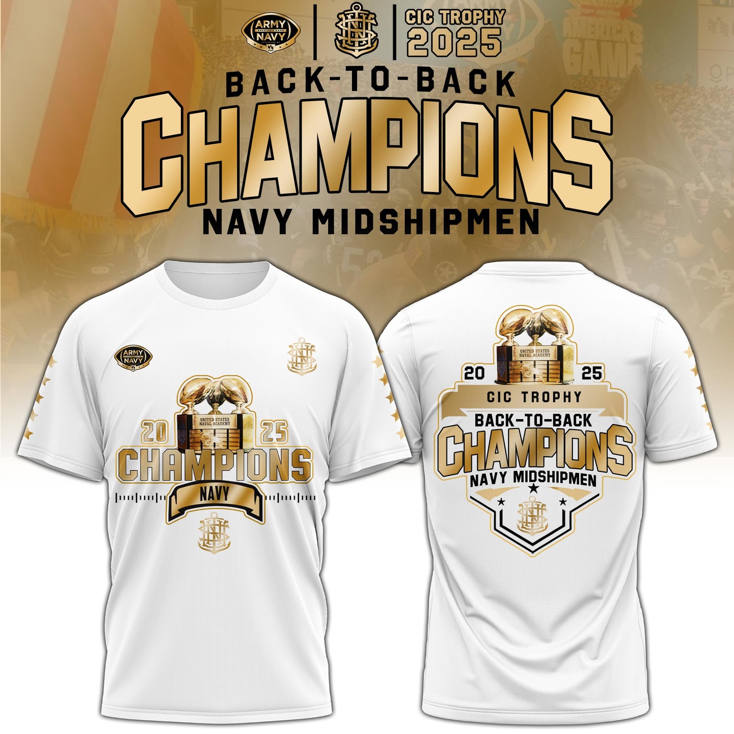 Navy Midshipmen Special Back to Back CIC trophy Champions 2025 T.shirt