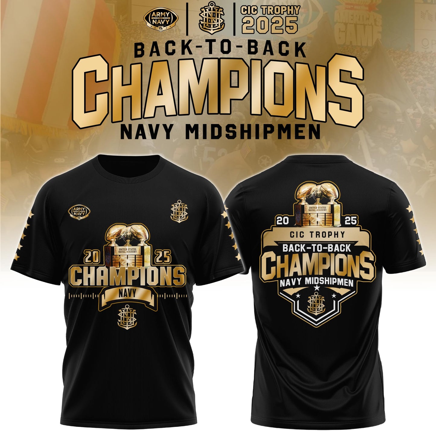Navy Midshipmen Special Back to Back CIC trophy Champions 2025 T-Shirt