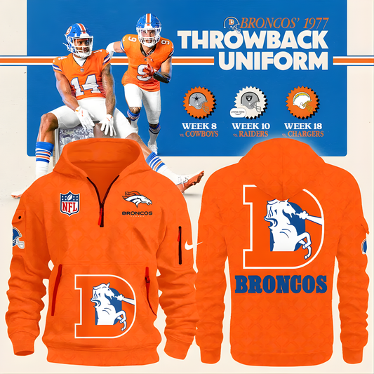 Men's Denver Broncos Throwback 1977 Orange Quarter Zipper Hoodie