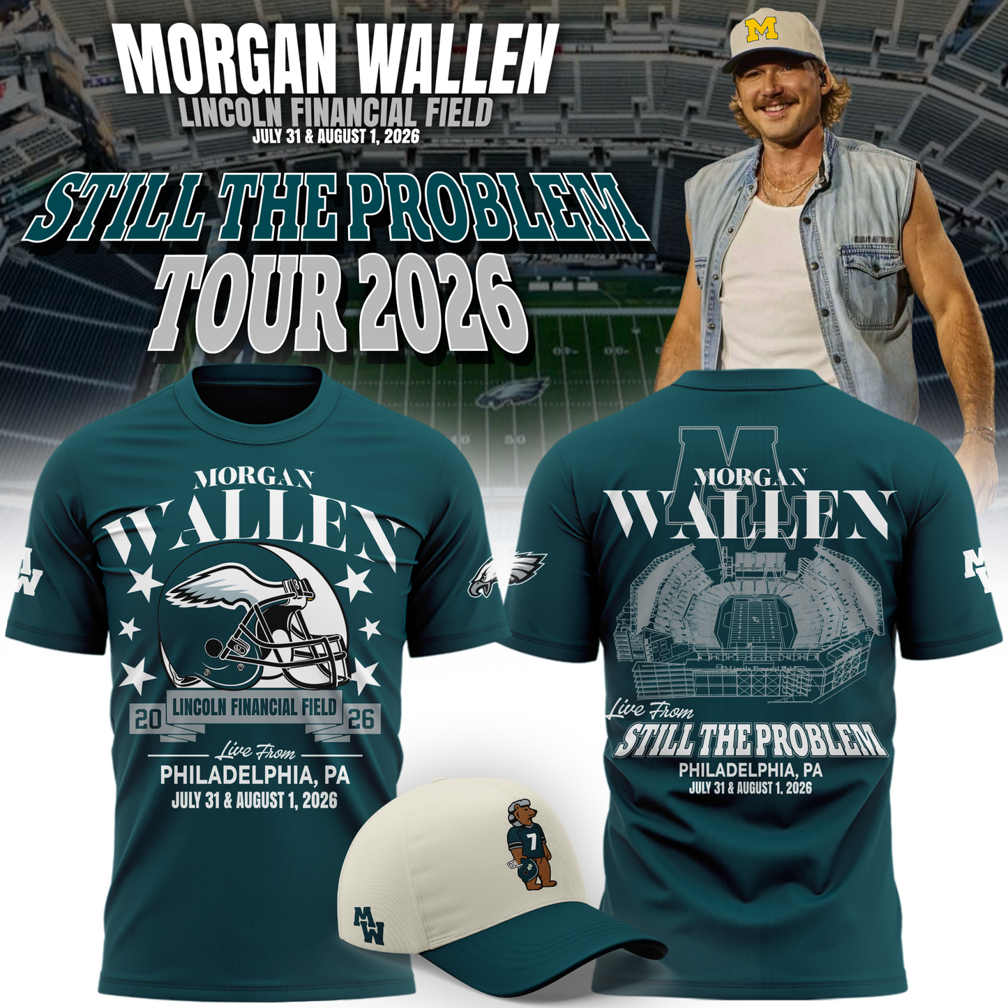 1.Exclusive Morgan Wallen x Philadelphia Ealges T-Shirt 2026