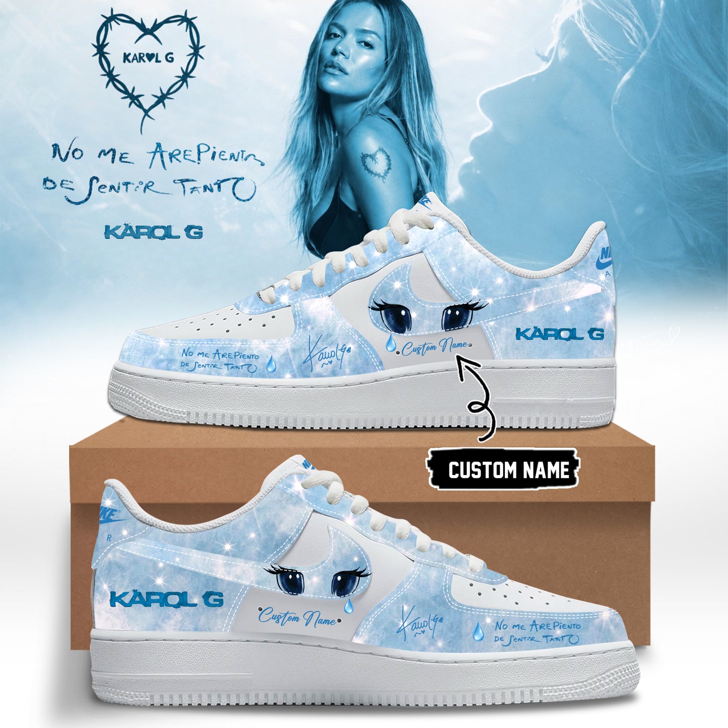 _Karol G “ NO ME ARREPIENTO DE SENTIR TANTO ” 🩵 Signature Limited Edition – Shoes