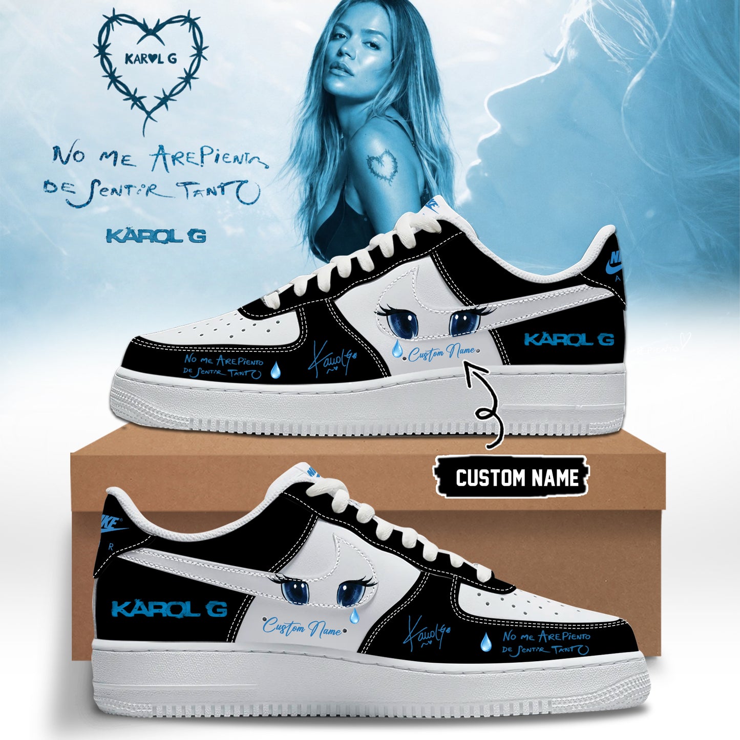 _Karol G “ NO ME ARREPIENTO DE SENTIR TANTO ” 🩵 Signature Limited Edition – Shoes