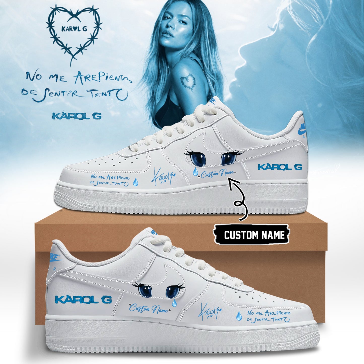 _Karol G “ NO ME ARREPIENTO DE SENTIR TANTO ” 🩵 Signature Limited Edition – Shoes