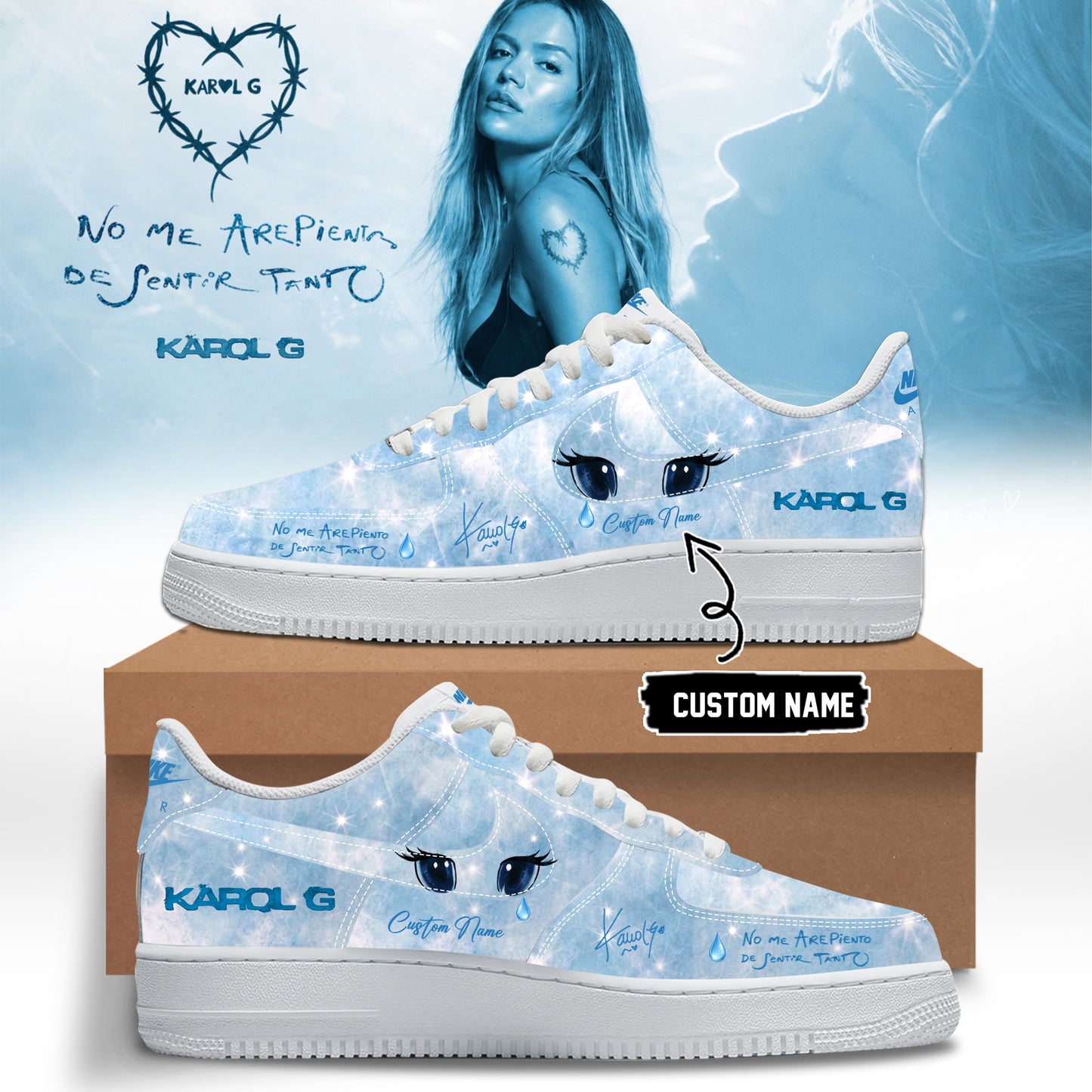 _Karol G “ NO ME ARREPIENTO DE SENTIR TANTO ” 🩵 Signature Limited Edition – Shoes
