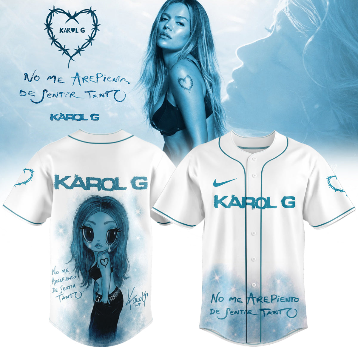 __Karol G “ NO ME ARREPIENTO DE SENTIR TANTO ” 🩵 Signature Limited Edition – Jersey