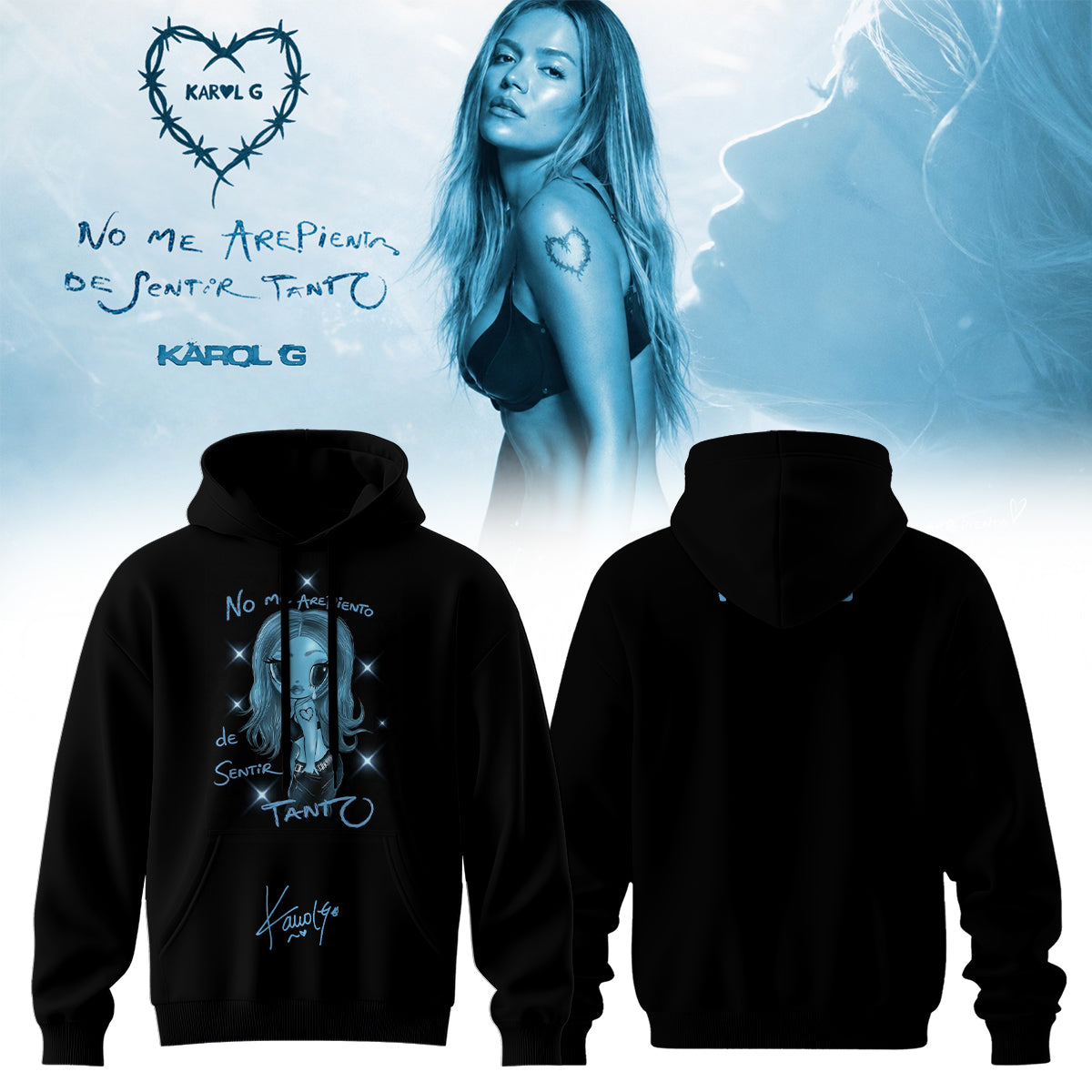 _,Karol G “ NO ME ARREPIENTO DE SENTIR TANTO ” 🩵 Signature Limited Edition – Hoodie